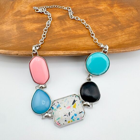 Vintage 90s Pop Necklace Colorful Adjustable Fun Retro Chain Lightweight - Picture 2 of 11